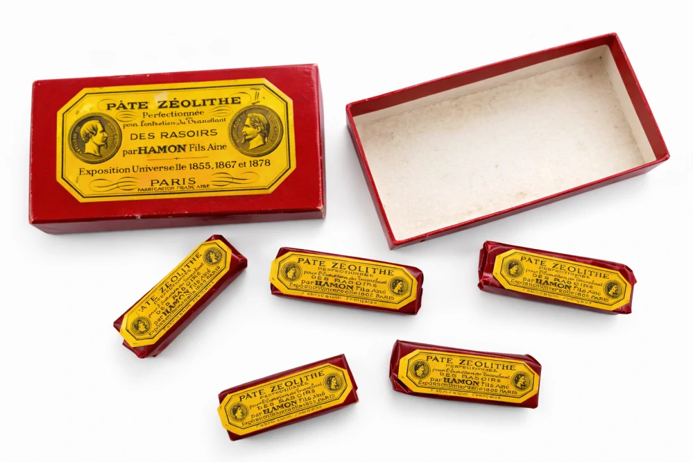 PÂTE ZÉOLITHE – francouzská brusná pasta na břitvy (cca 1880–1920)