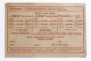 Reklamní dopisnice „Arletta – bílková léčba na vlasy“ z první republiky